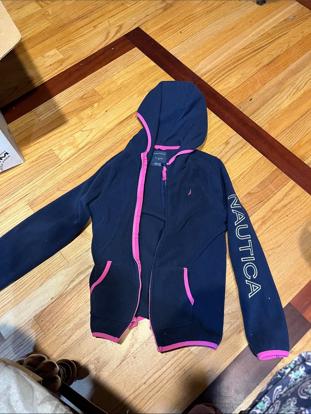 Nautica Girls Navy Zip Hoodie with Pink Trim